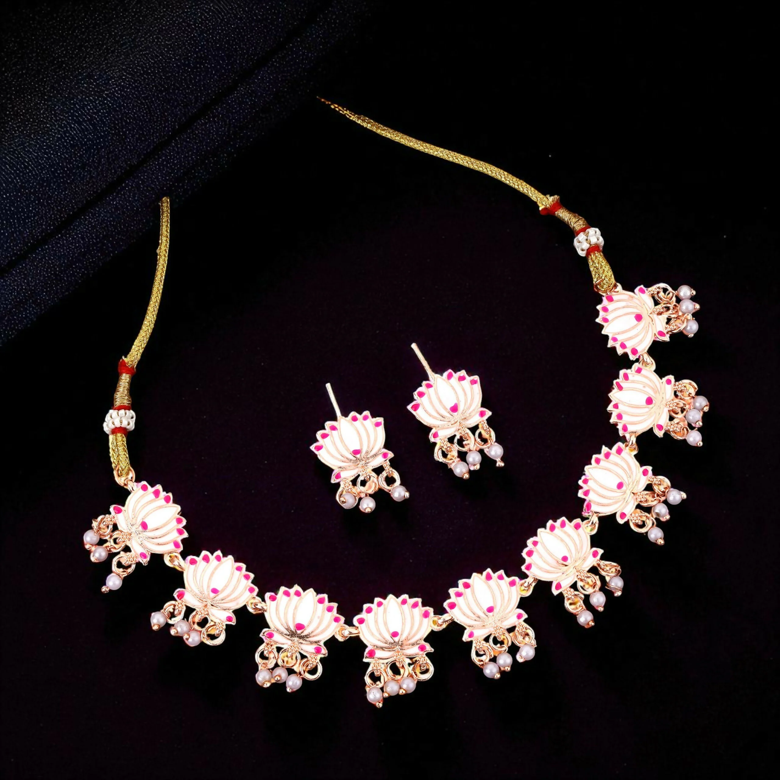 Elegant Gold-Toned Pearl & American Diamond Cluster Choker Set - Image 3