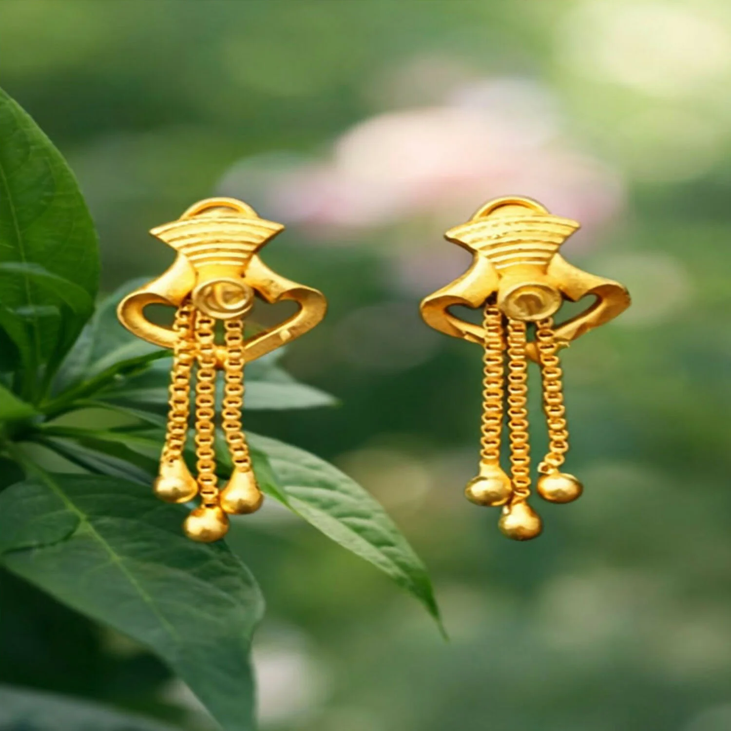 Elegant Golden Drop Earrings for Women & Girls | Lightweight Stylish Party Wear Earrings - Image 3