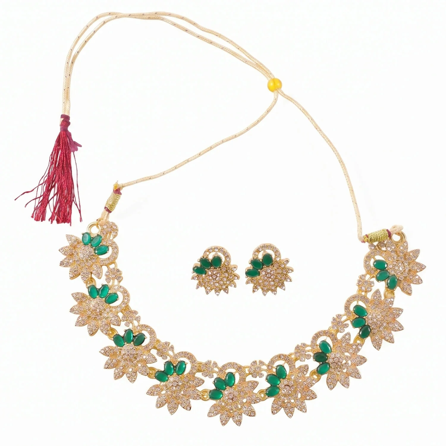 Elegant Gold Plated Necklace & Earrings Set with Green Stones - Image 6