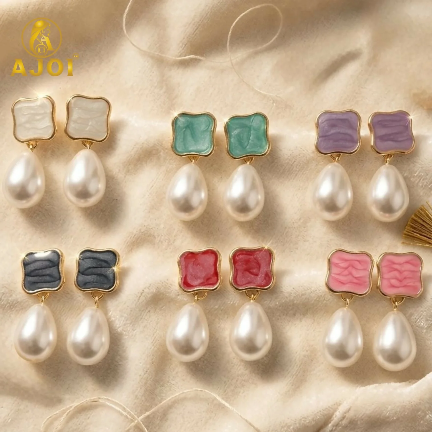 Elegant Handcrafted Pearl Tilak Earrings Set of 6 - Image 3