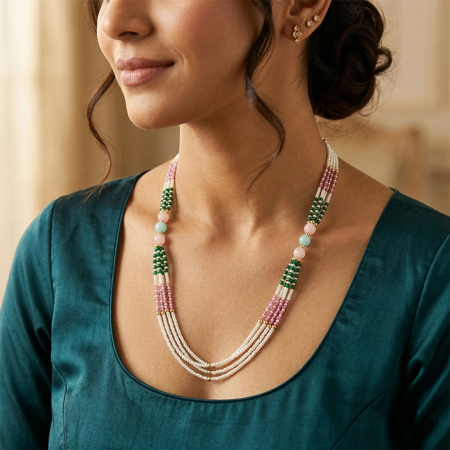Elegant Handmade Multicolor Beaded Mala Necklace for Women Stylish Wear - Image 2