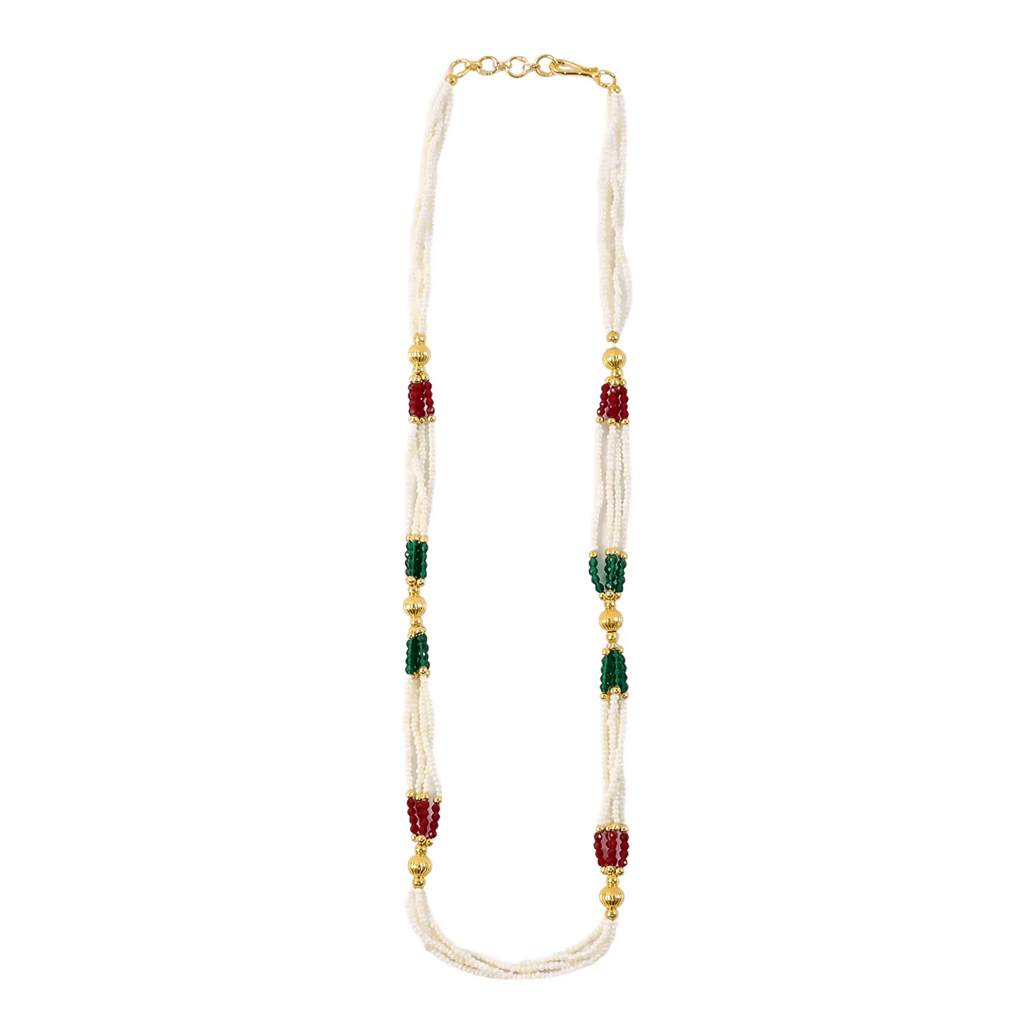 Elegant Handmade White Beaded Mala Necklace with Gold Accents for Women - Image 5