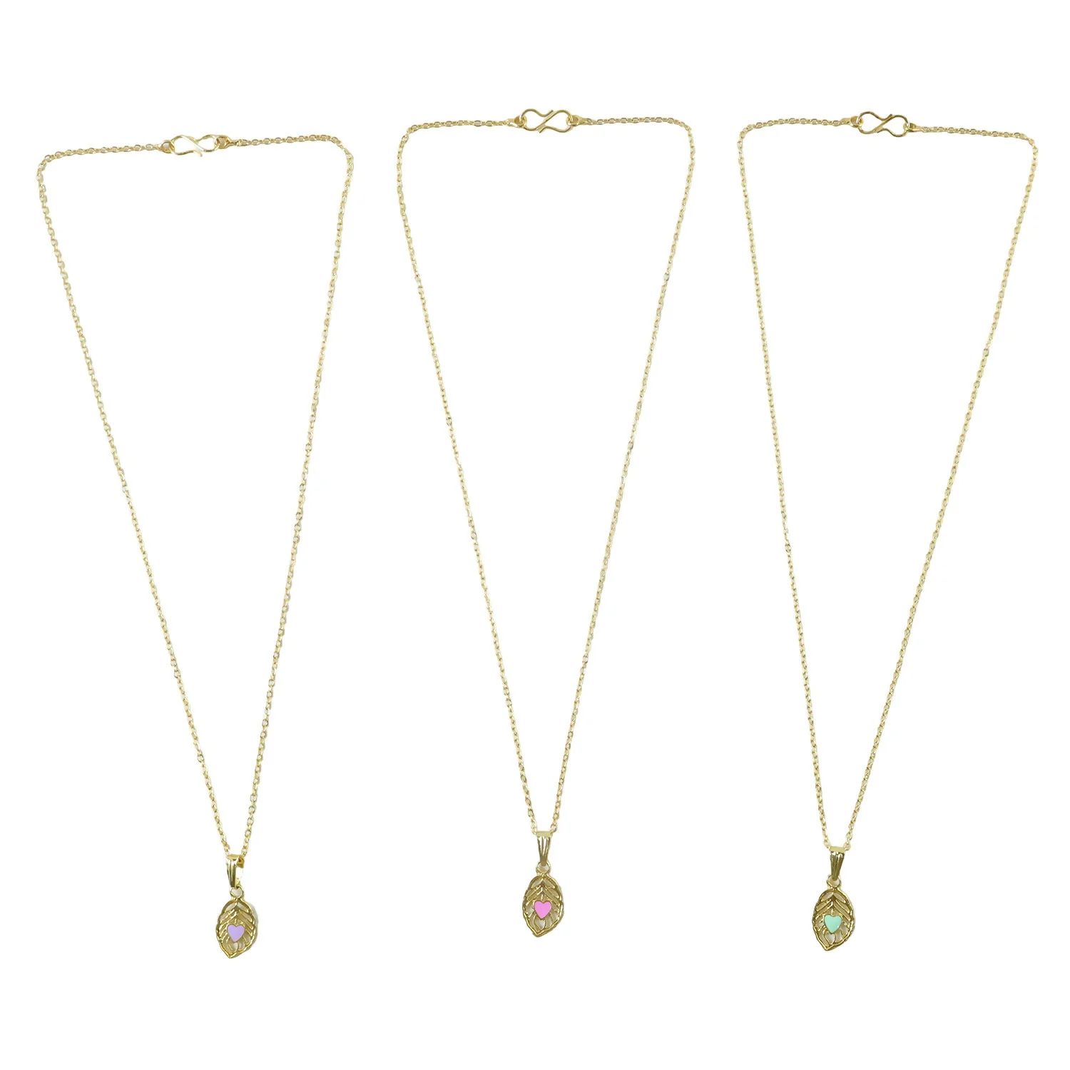 Elegant Heart Leaf Gold Pendant Necklaces with Enamel Detail - Image 5