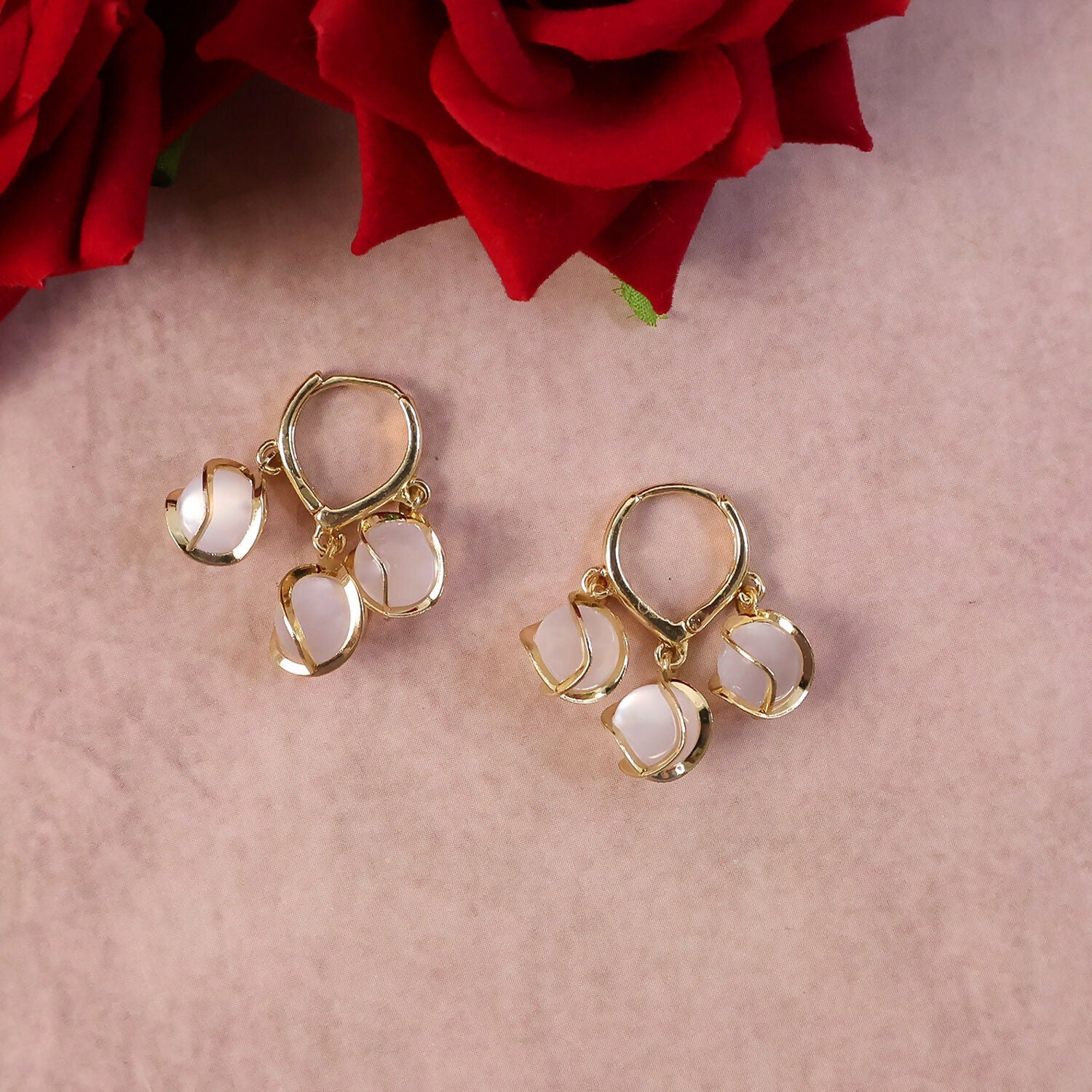 Elegant Korean Gold-Plated Opal Cluster Hoop Earrings - Image 2