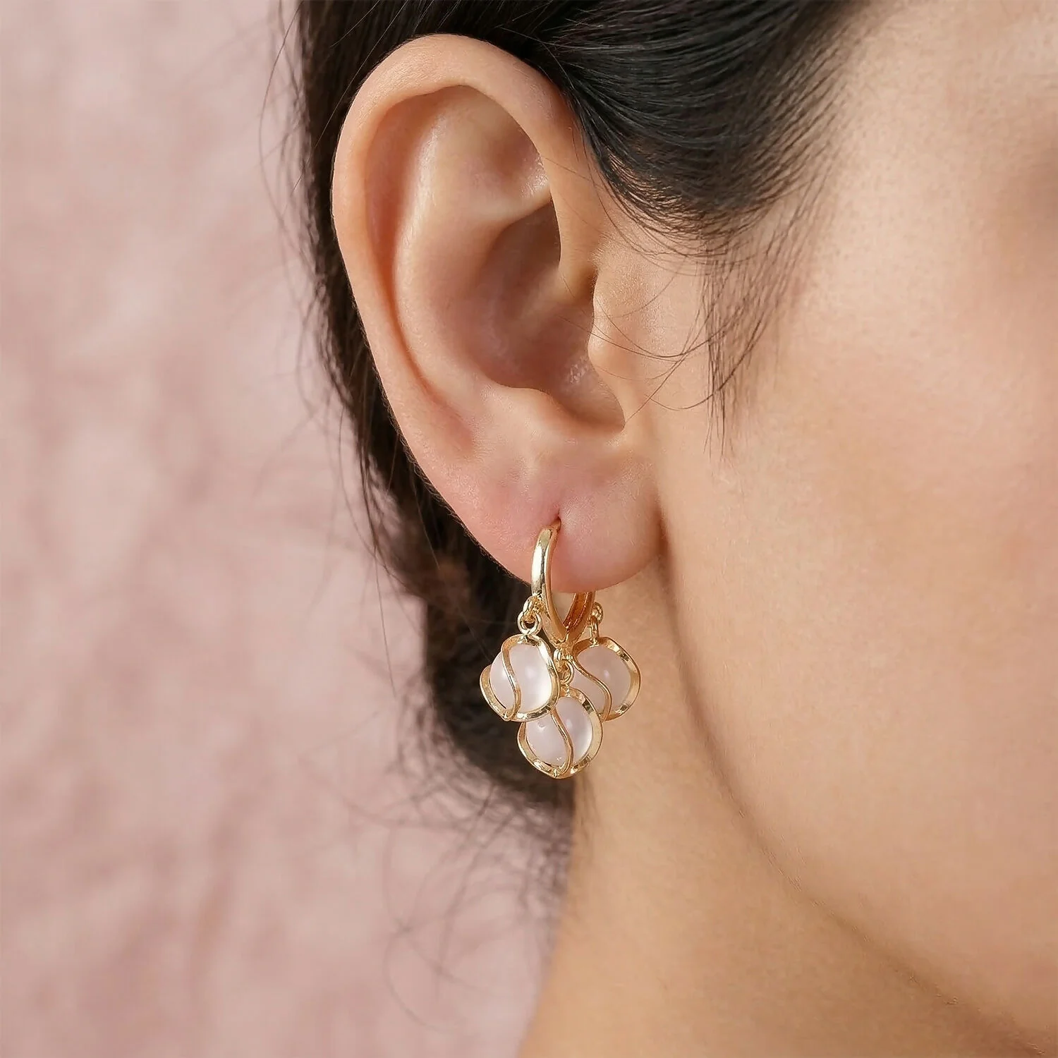 Elegant Korean Gold-Plated Opal Cluster Hoop Earrings - Image 3