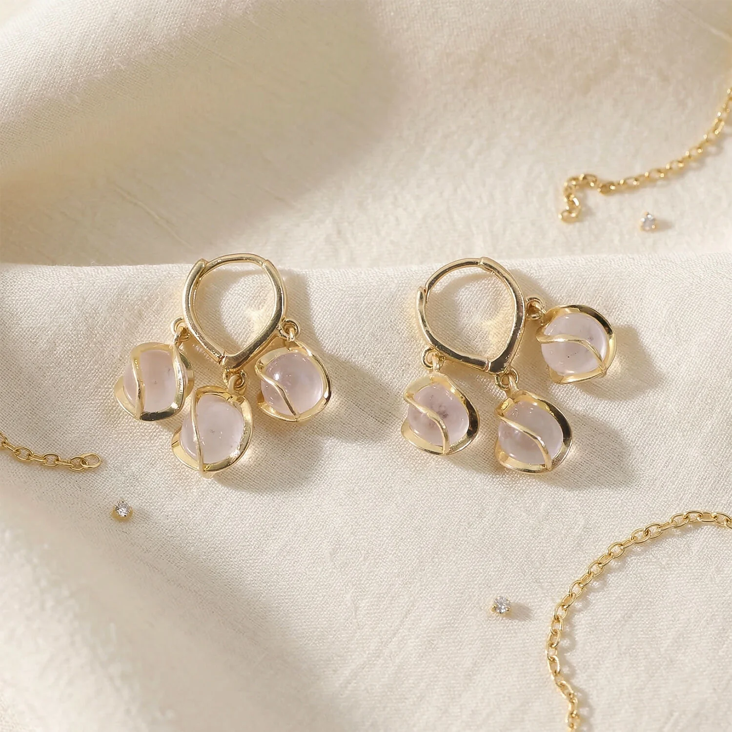 Elegant Korean Gold-Plated Opal Cluster Hoop Earrings - Image 4