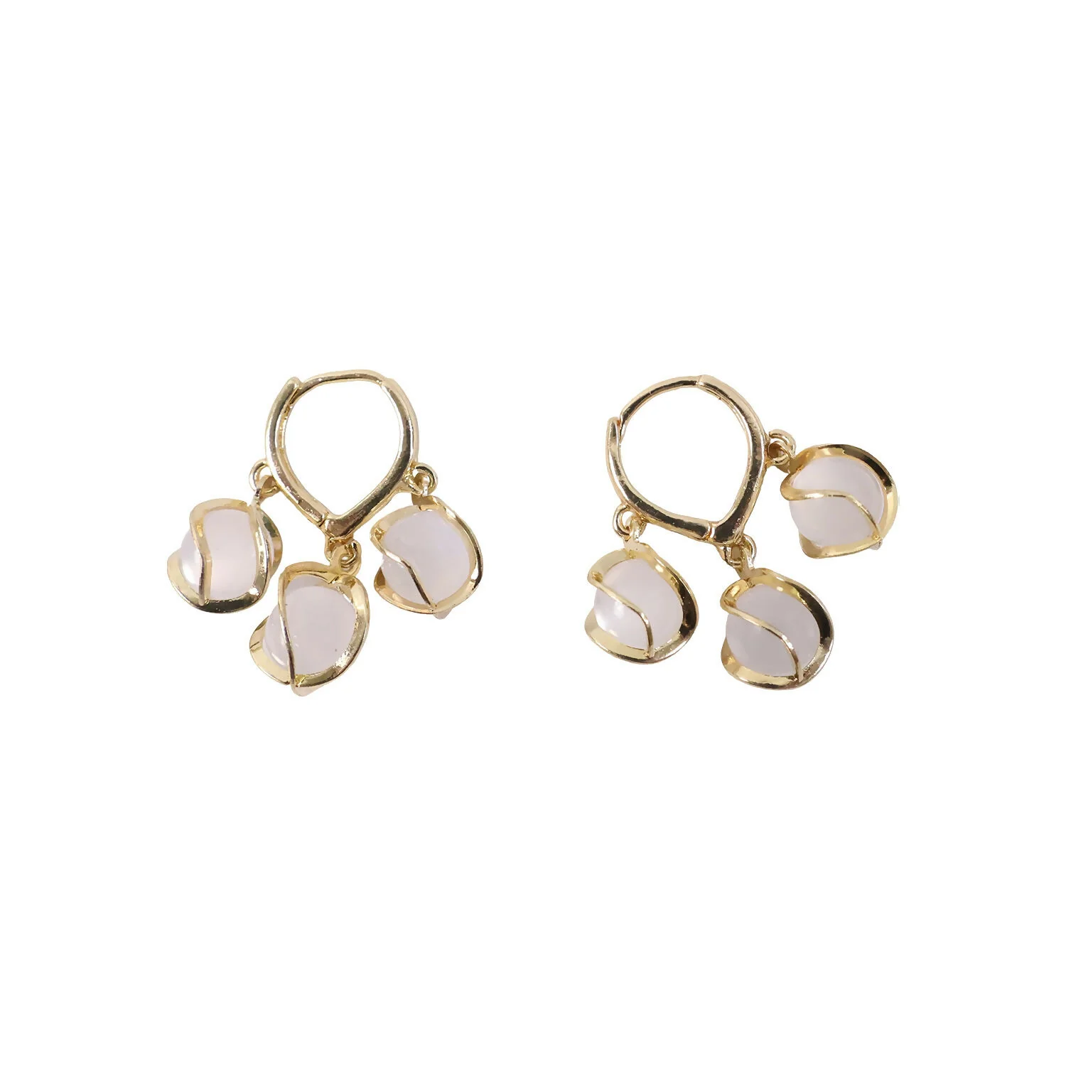 Elegant Korean Gold-Plated Opal Cluster Hoop Earrings - Image 5