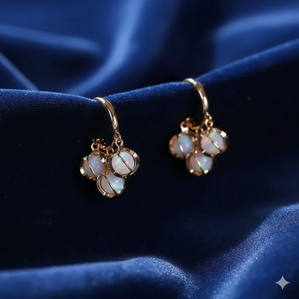 Elegant Korean Gold-Plated Opal Cluster Hoop Earrings - Image 6