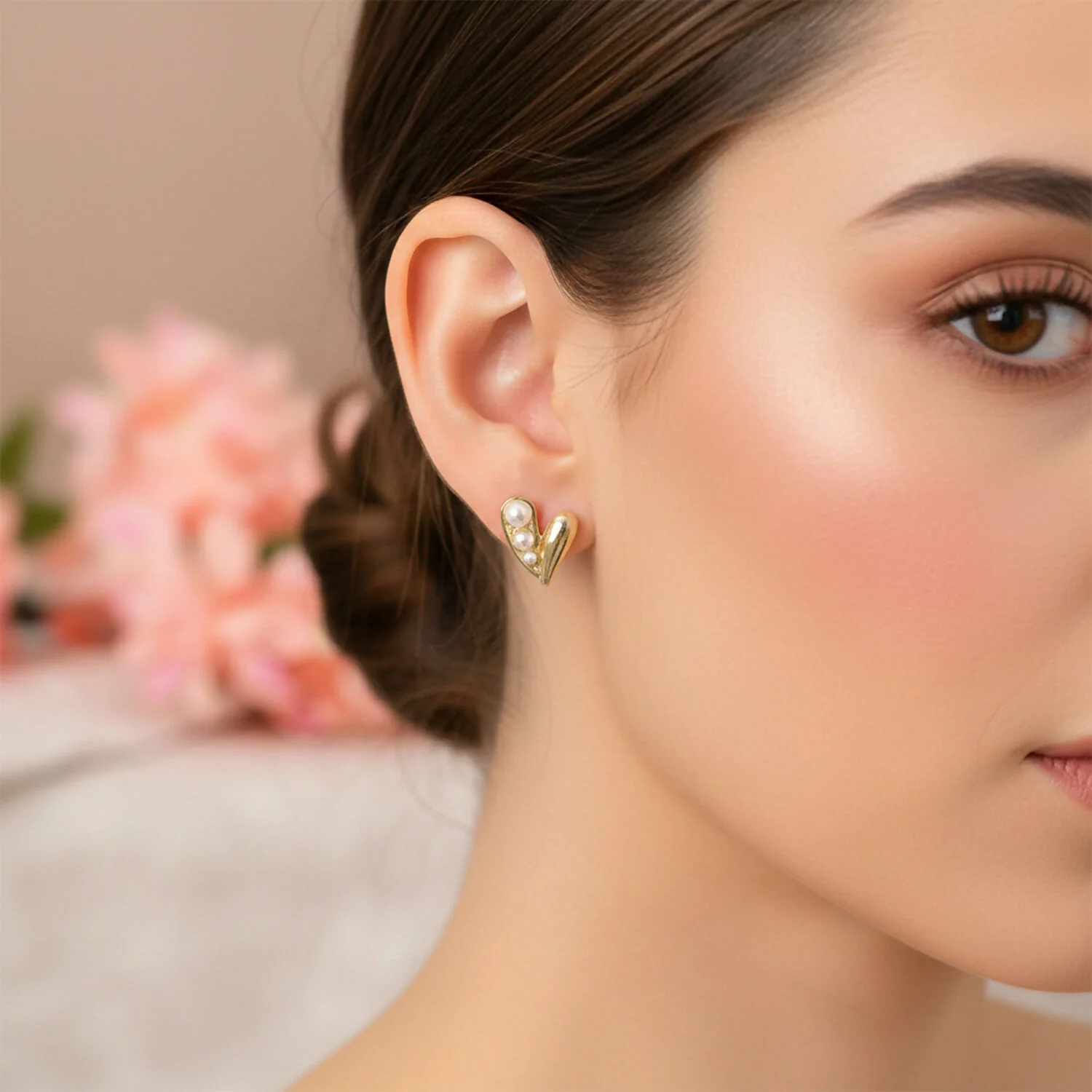 Elegant Korean Style Gold Pearl Heart Stud Earrings for Women & Girls - Image 4
