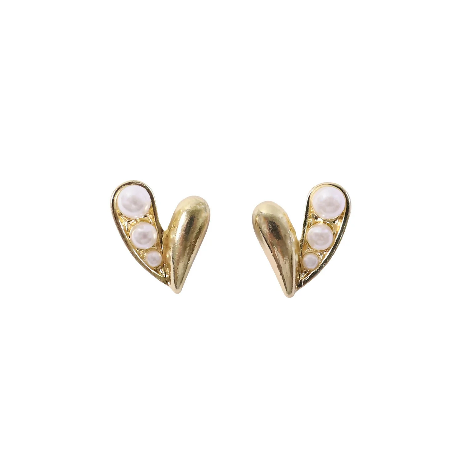 Elegant Korean Style Gold Pearl Heart Stud Earrings for Women & Girls - Image 5