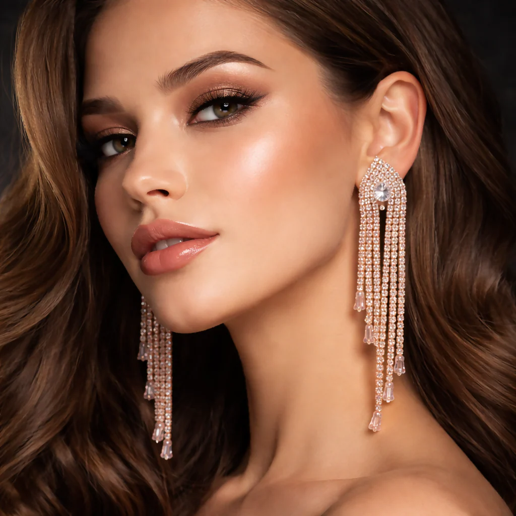 elegant luxurious rose gold chandelier earrings - Image 2