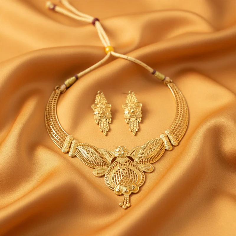 Meshwork Choker Necklace Set – Handcrafted Design for Festive & Bridal Looks - Image 2
