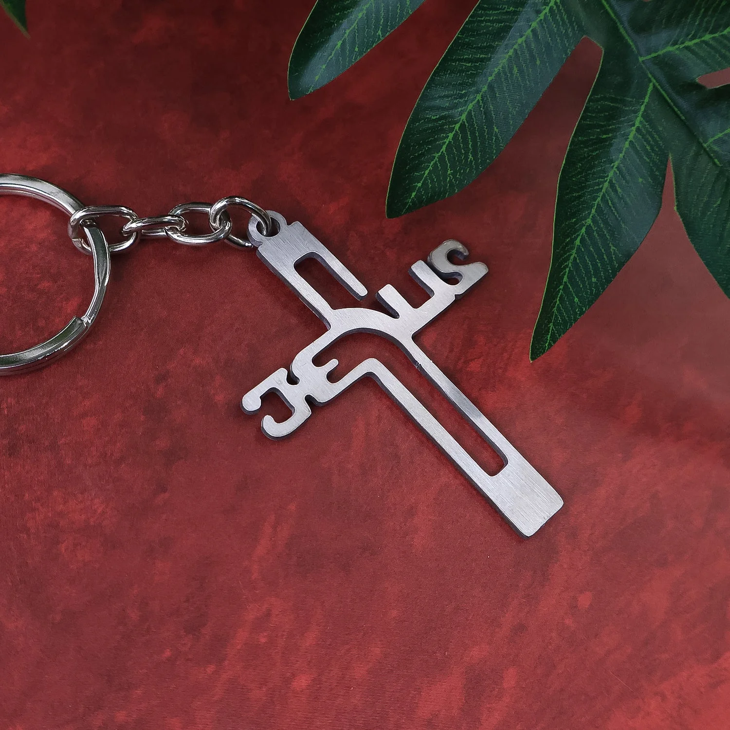 Elegant Metal Cross Keychain with Gujarati "Jesus" Script – Religious Faith Key Ring - Image 6