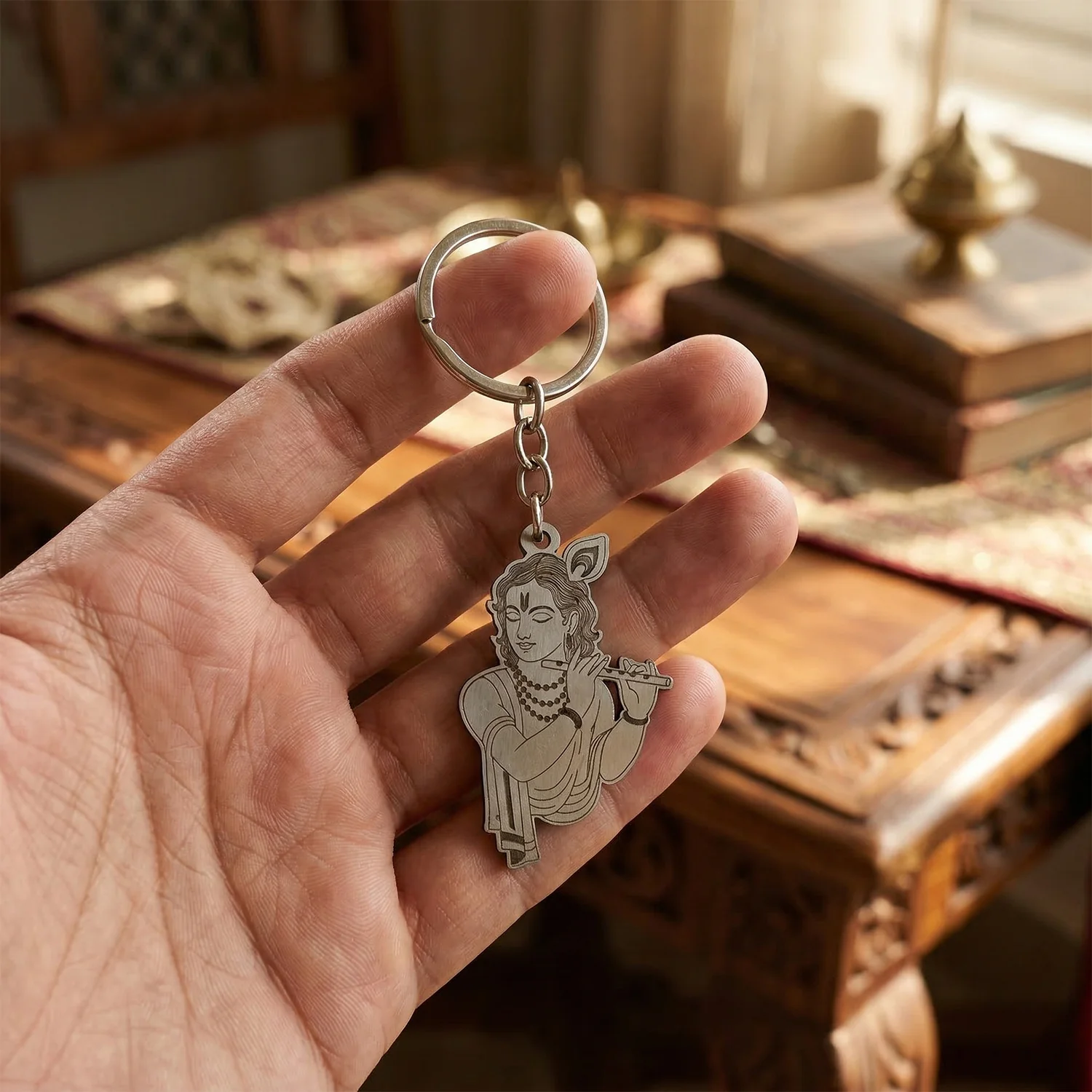 Elegant Metal Lord Krishna Engraved Keychain 1 Pc - Image 7