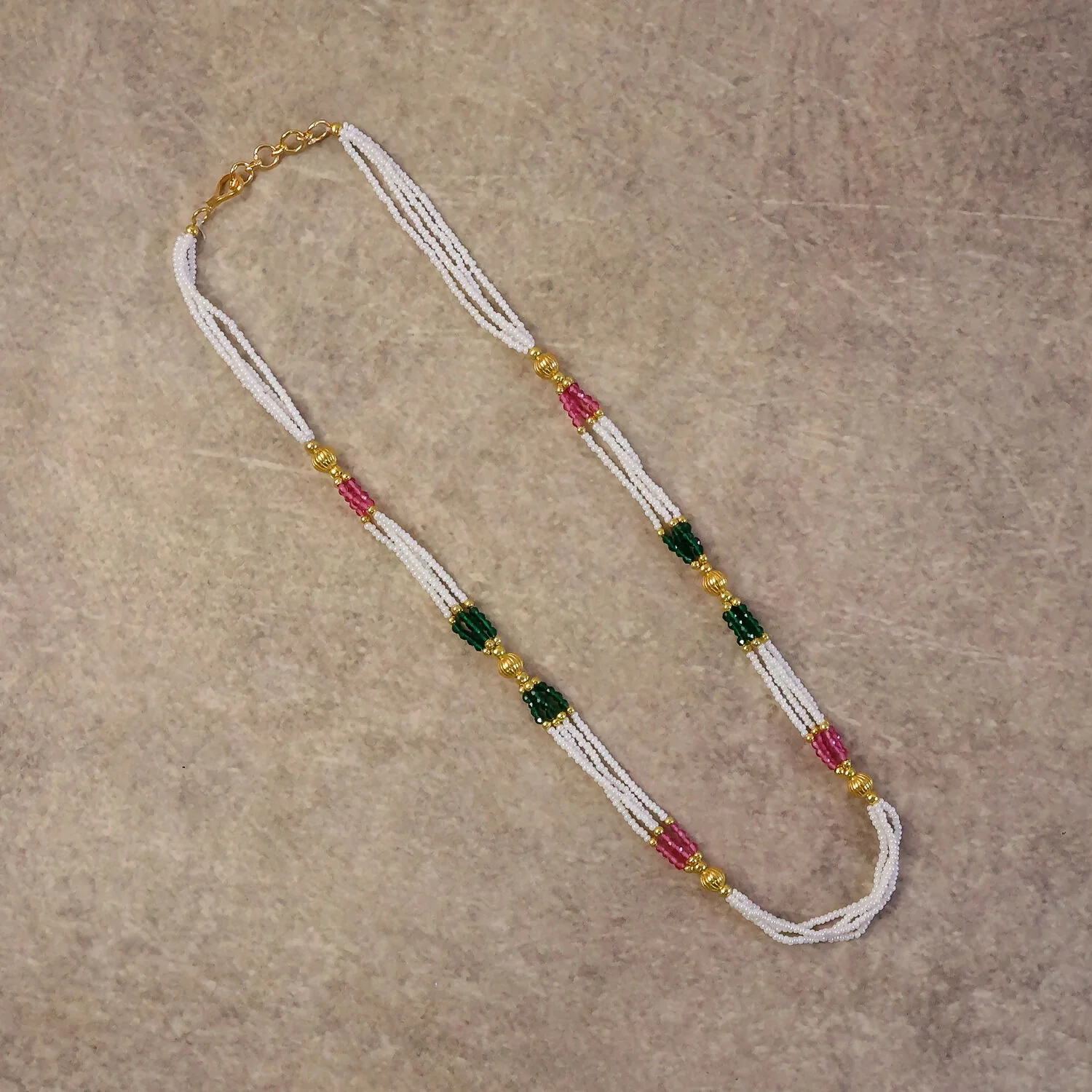 Elegant Multi Color Beaded Traditional Mala with Gold Accents for Women - Image 3