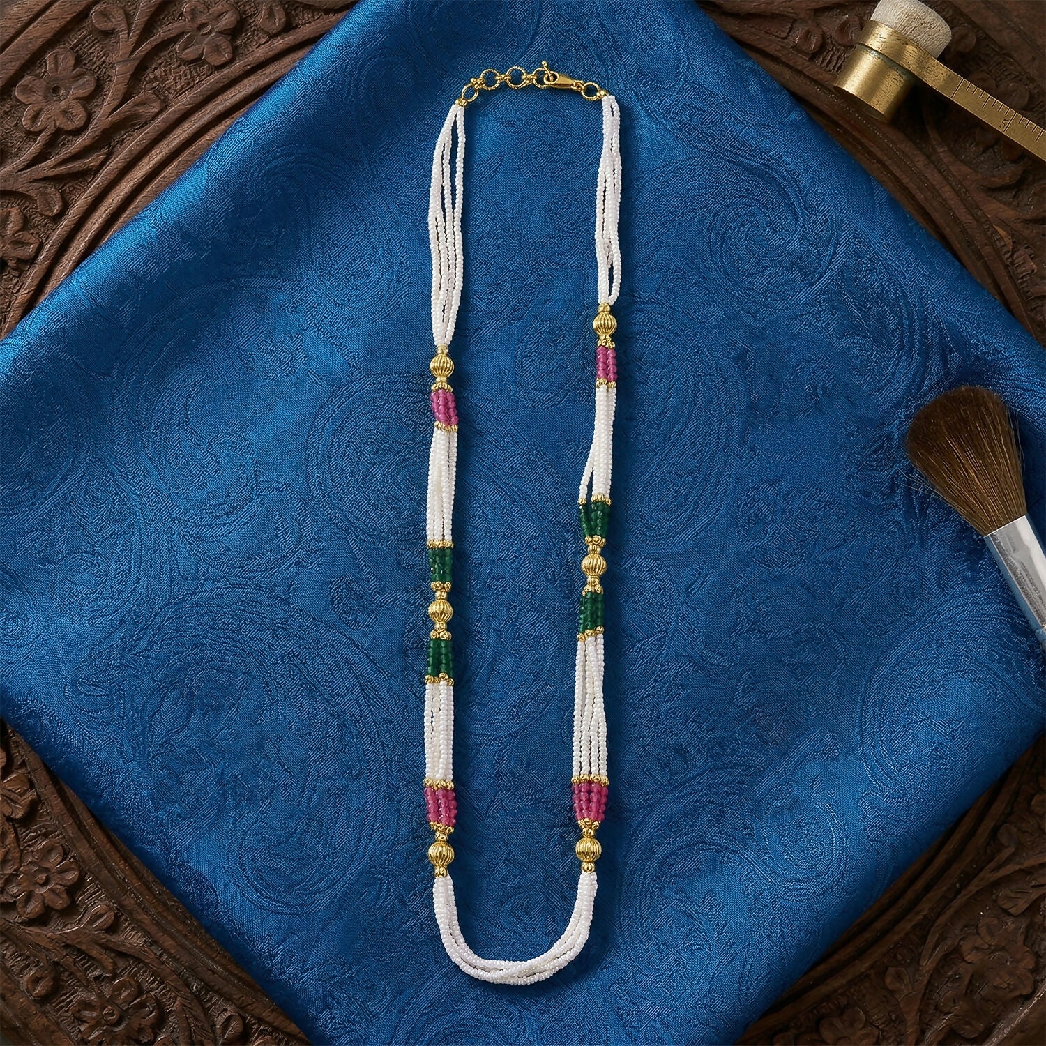 Elegant Multi Color Beaded Traditional Mala with Gold Accents for Women - Image 4