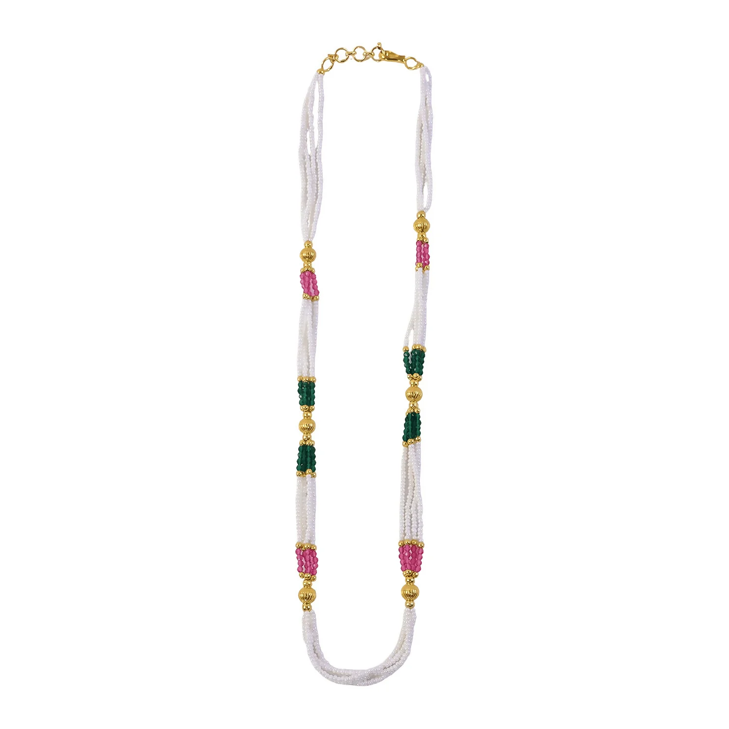 Elegant Multi Color Beaded Traditional Mala with Gold Accents for Women - Image 5