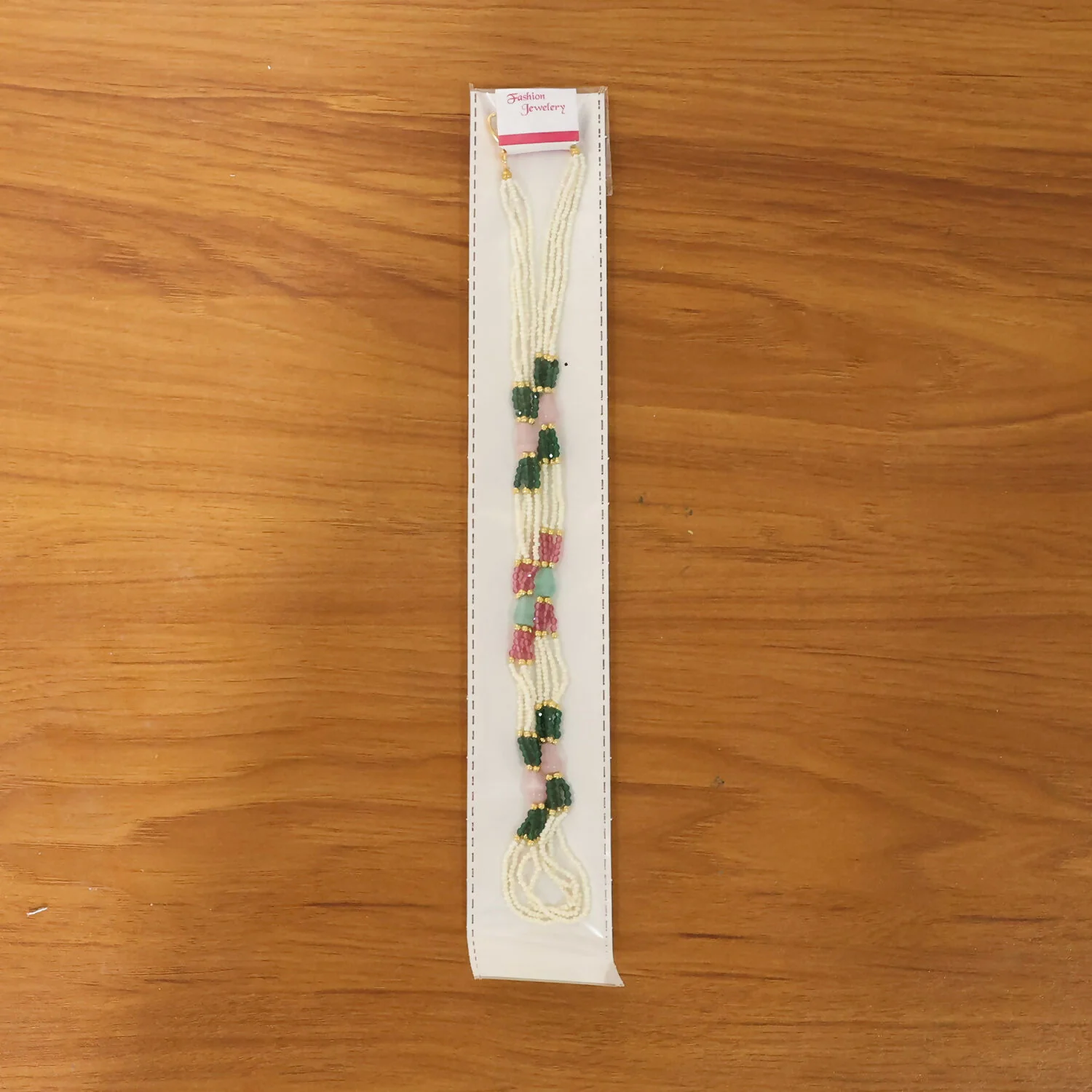 Elegant Multi-Layer Pearl Beaded Necklace with Green, Pink & Pastel Stone Accents - Image 7