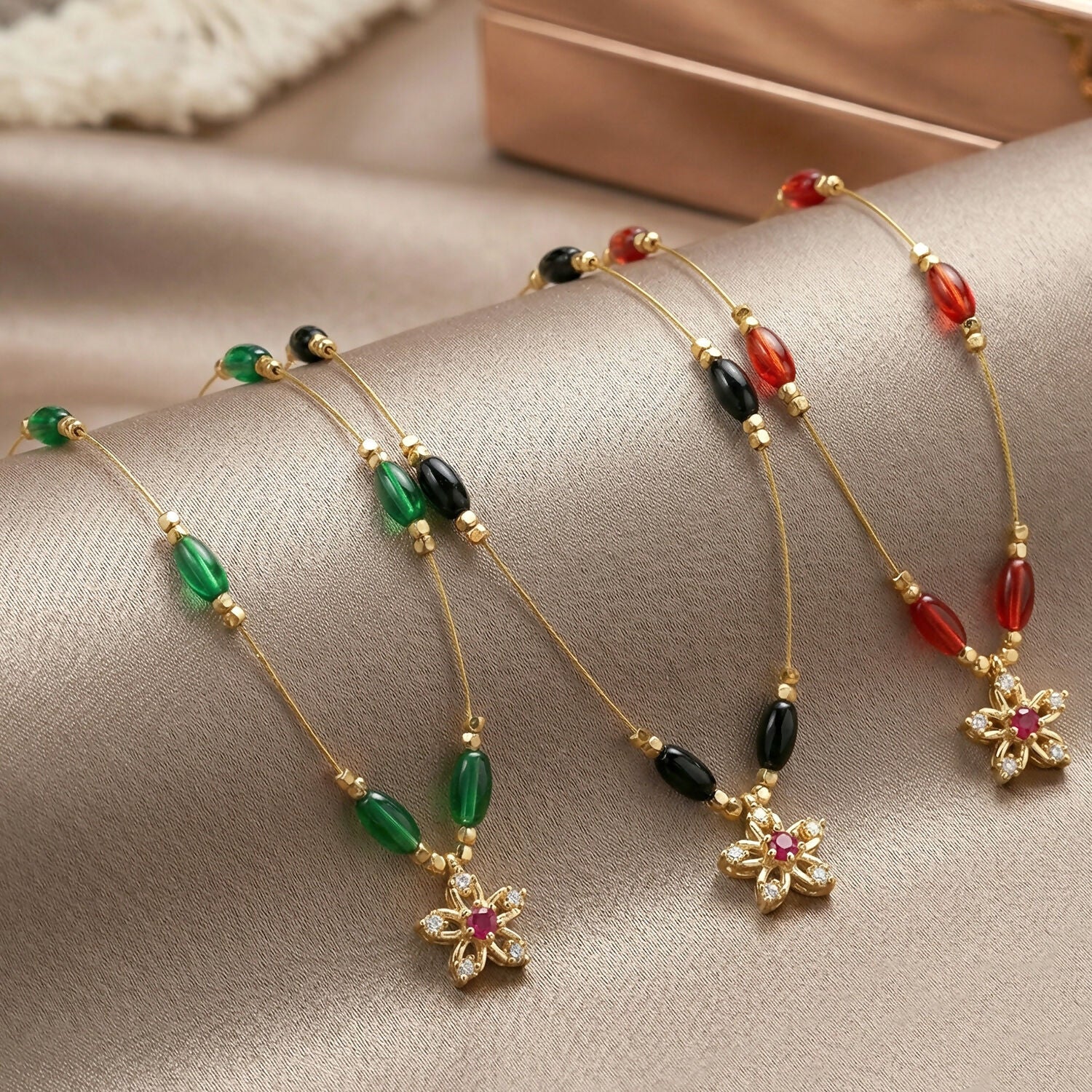 Elegant Multicolor Bead Necklace with Star Flower Pendant - Image 2