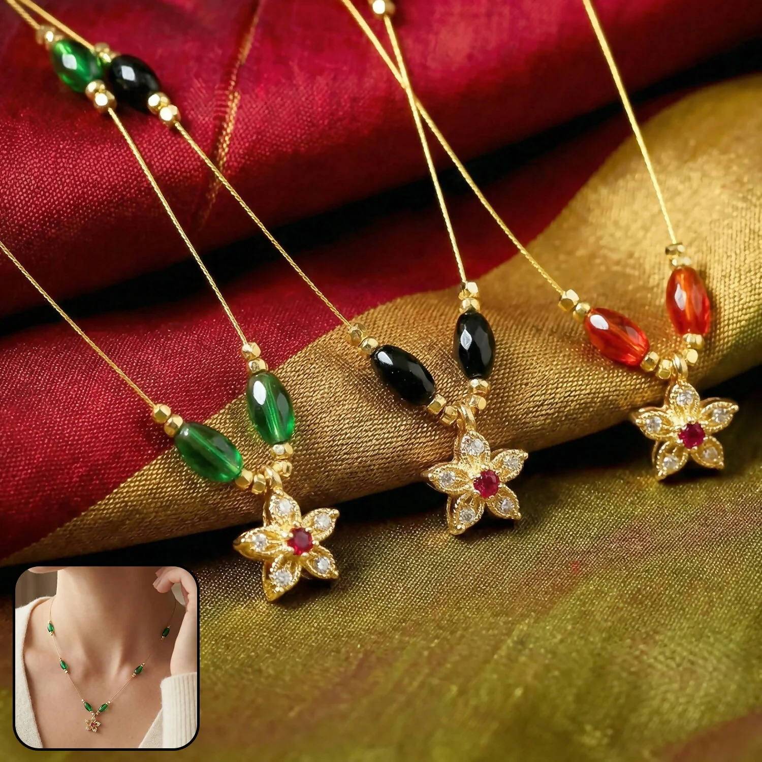 Elegant Multicolor Bead Necklace with Star Flower Pendant - Image 4