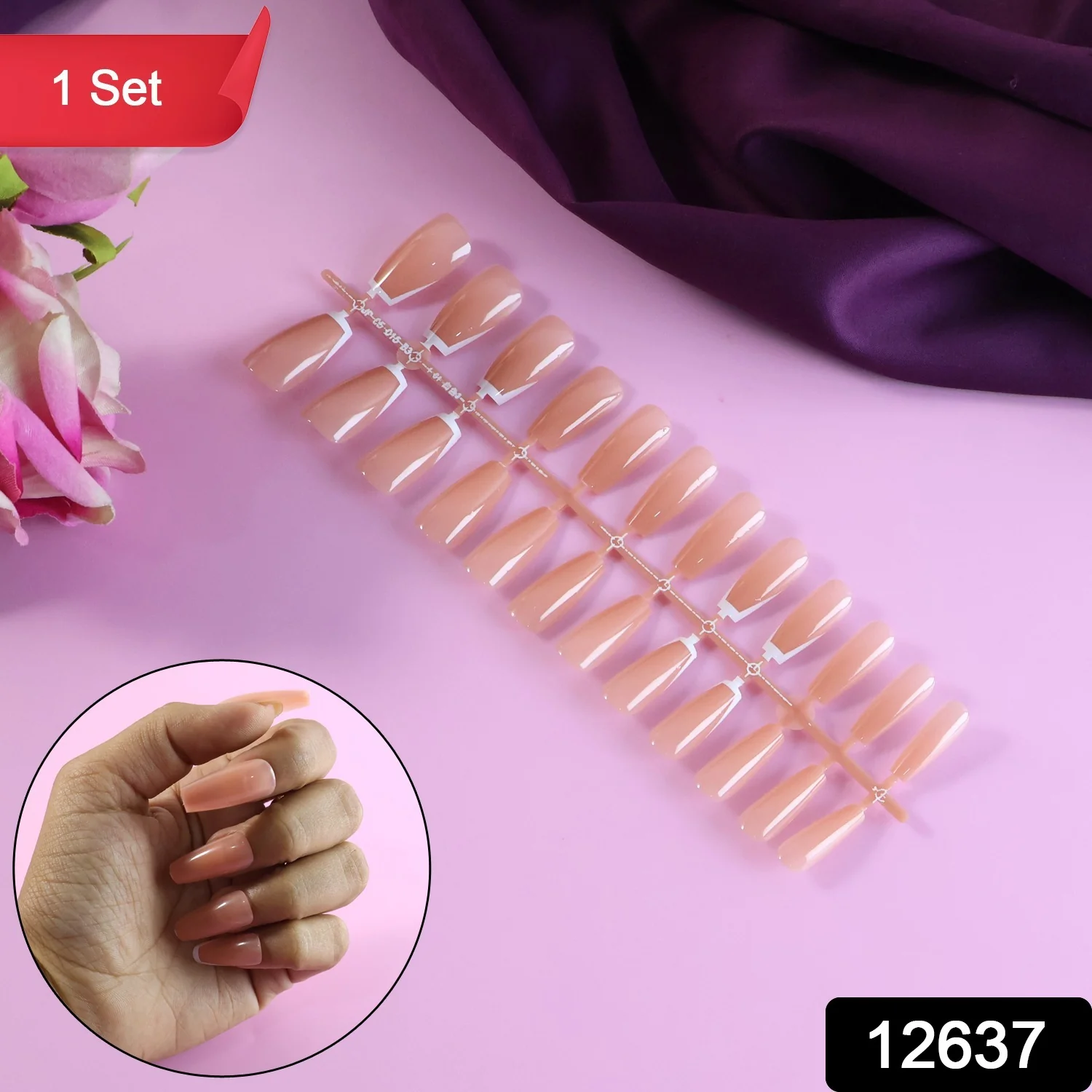 Elegant Nude Glossy Artificial Nail Tips fake nails (24 Pc Set) - Image 2