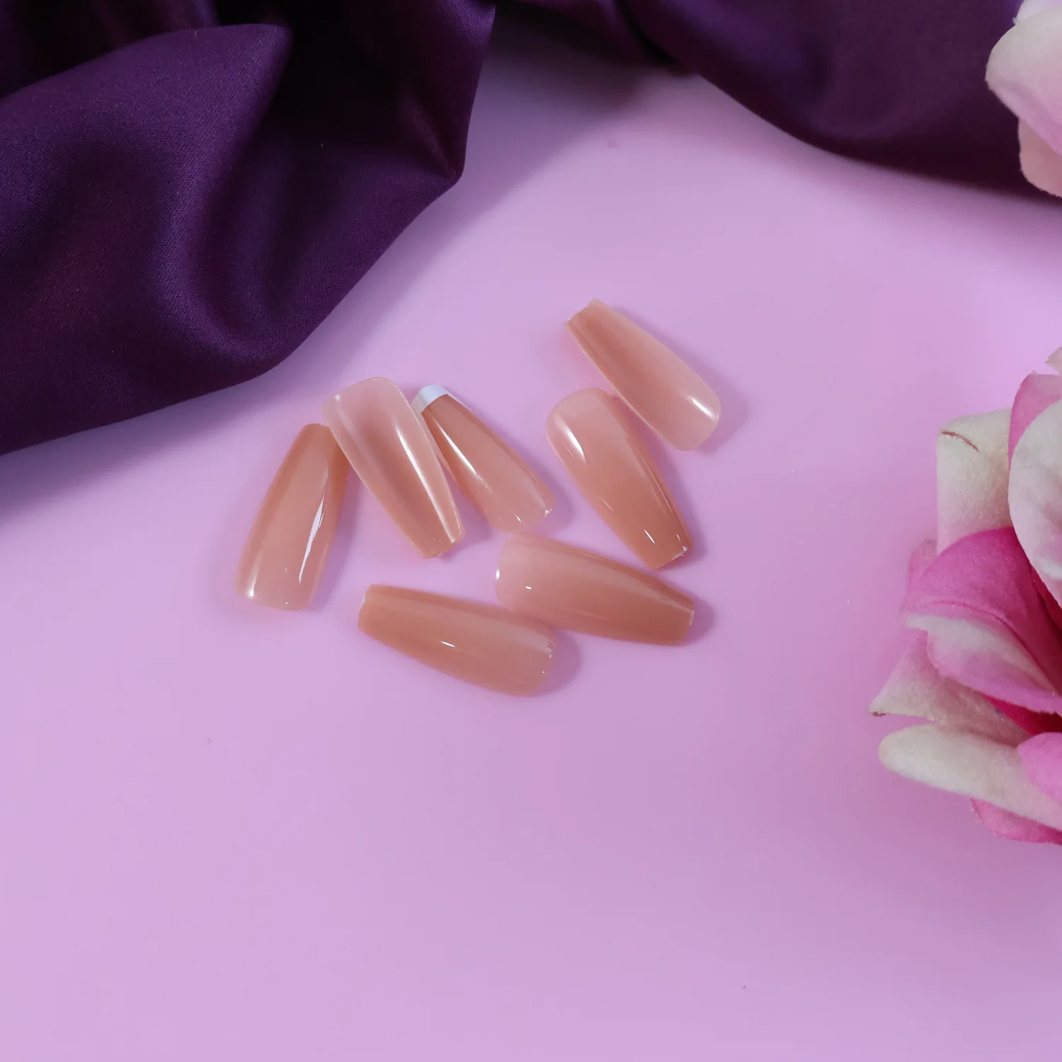Elegant Nude Glossy Artificial Nail Tips fake nails (24 Pc Set) - Image 7