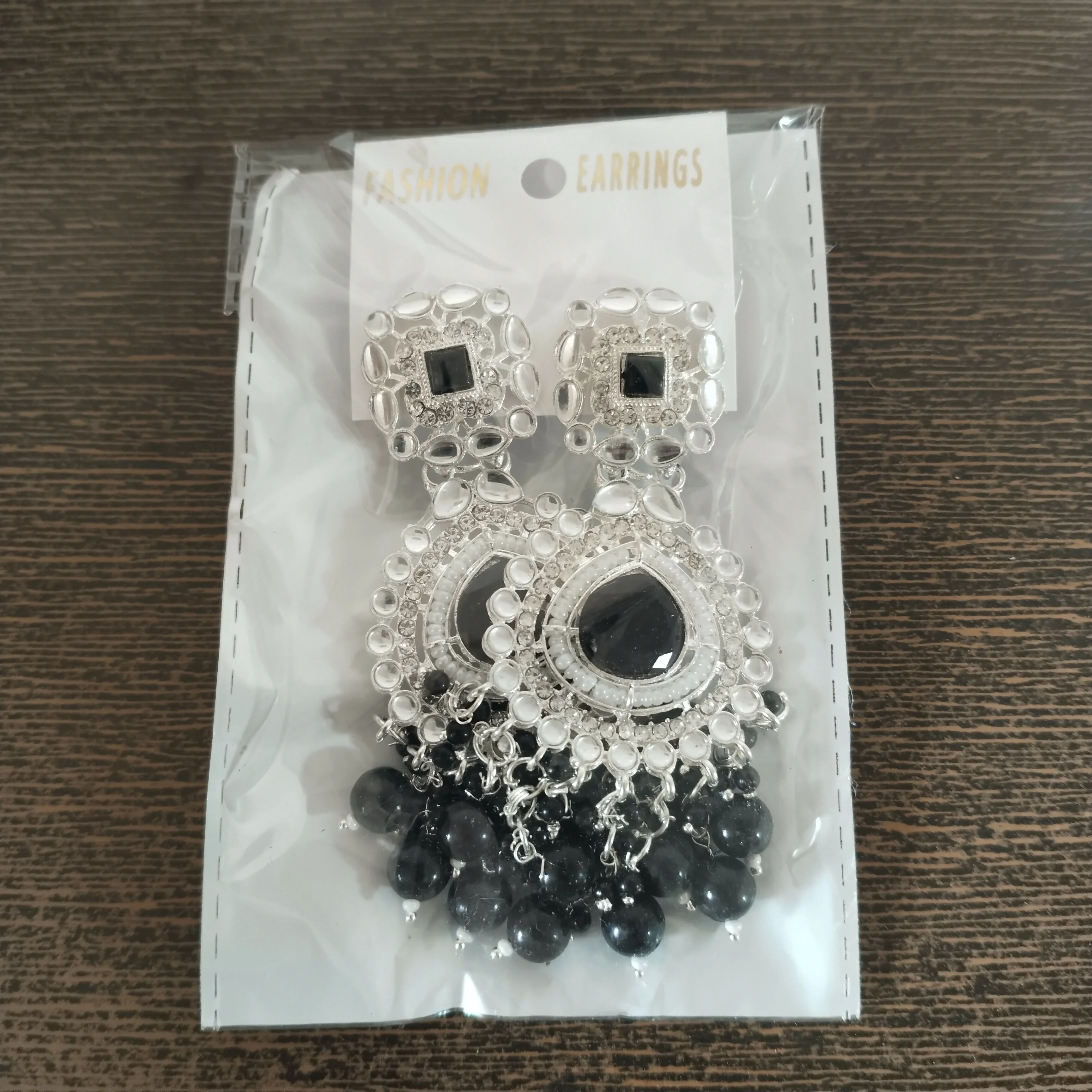 Elegant Oxidized Silver & Black Stone Chandbali Earrings - Image 4