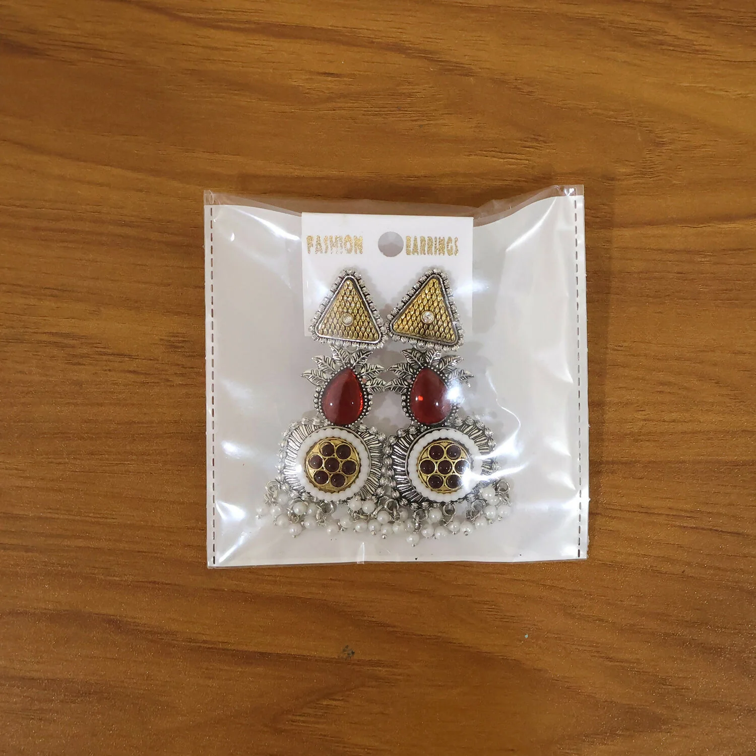 Elegant Oxidized Silver Statement Earrings with Dual Tone Accents & Pearl Drops - Image 6