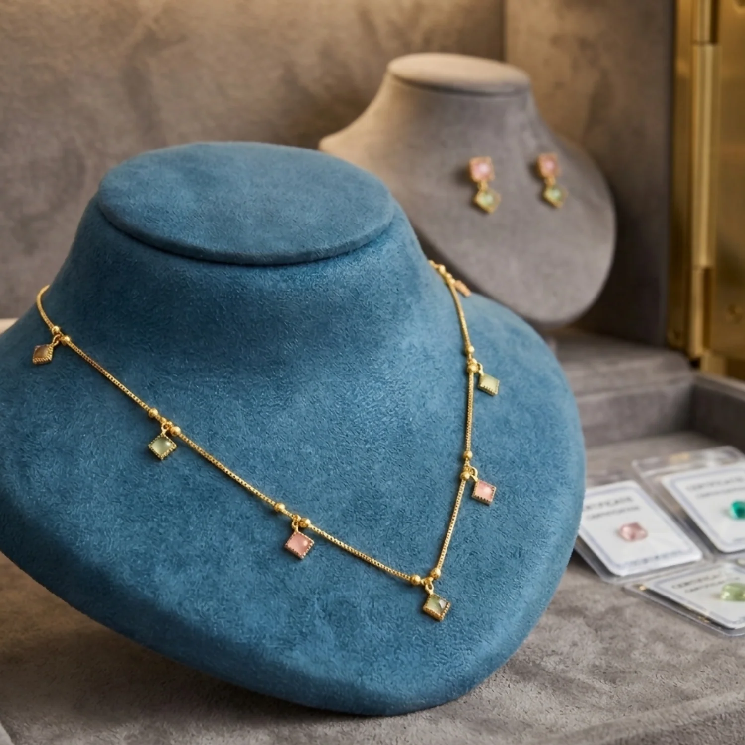 Elegant Pastel Gemstone Station Necklace - Image 3