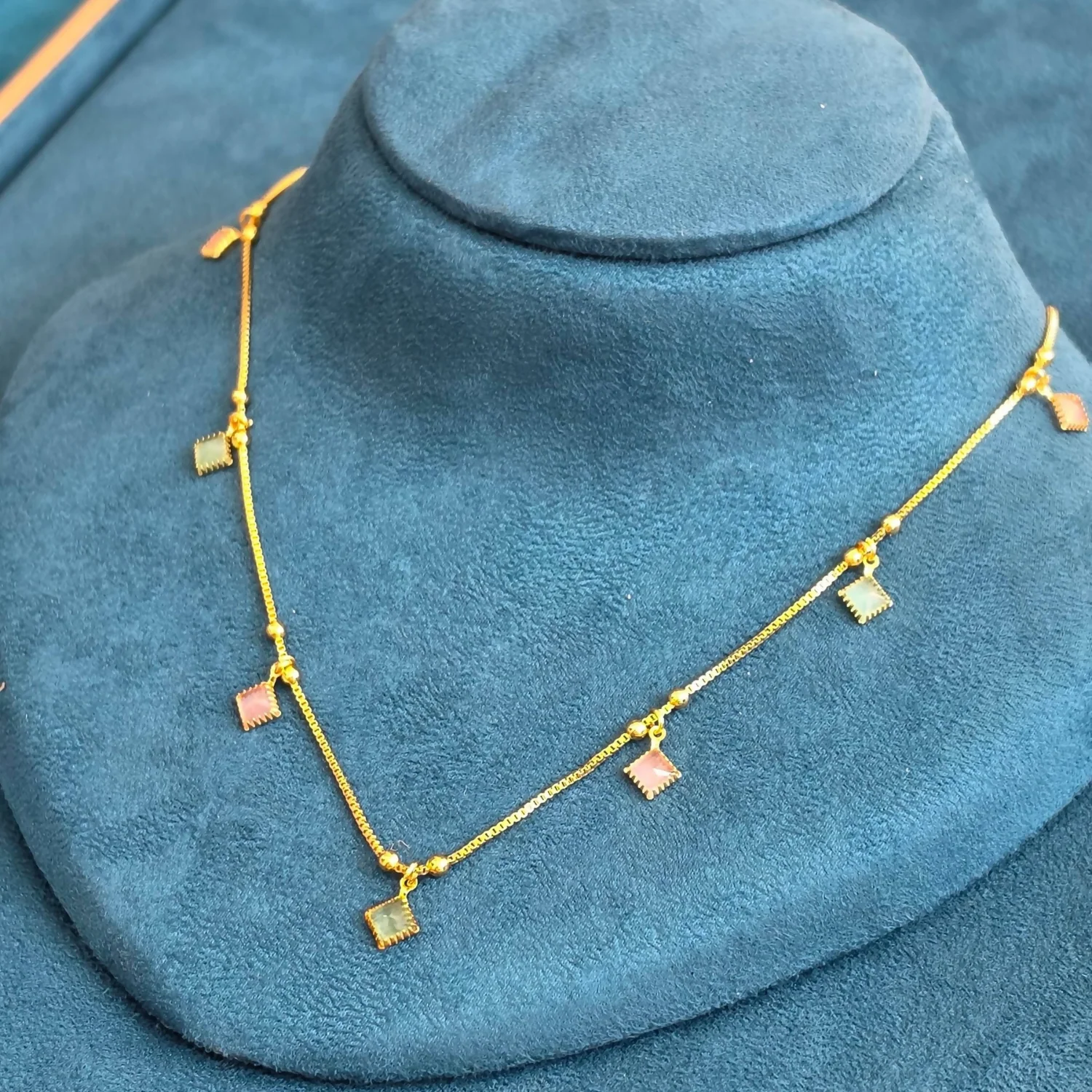 Elegant Pastel Gemstone Station Necklace - Image 4