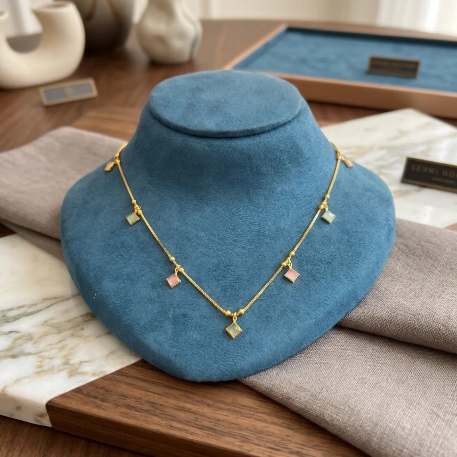 Elegant Pastel Gemstone Station Necklace - Image 5