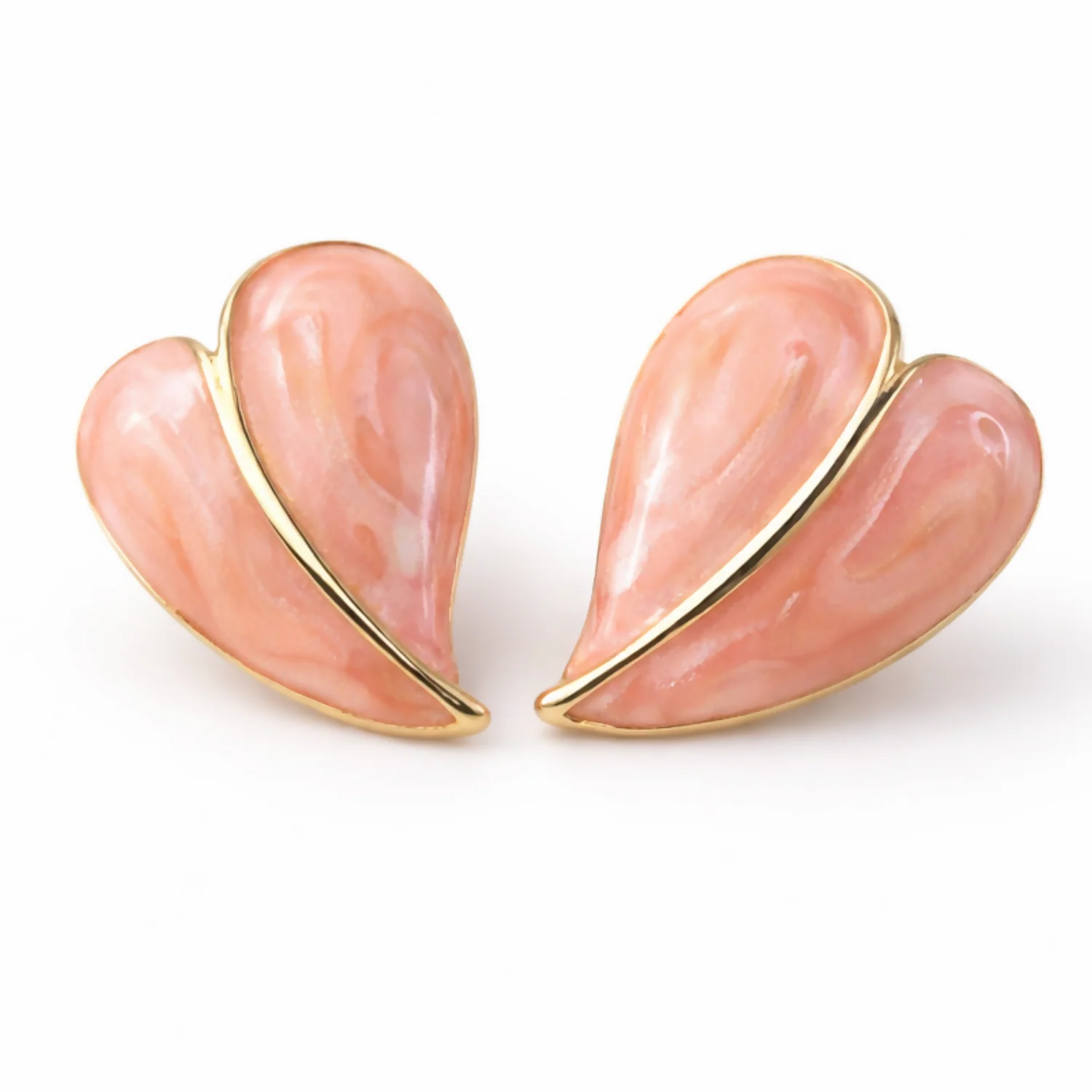 Elegant Peach Glossy Leaf Design Stud Earrings with Gold Finish for Women - Image 5