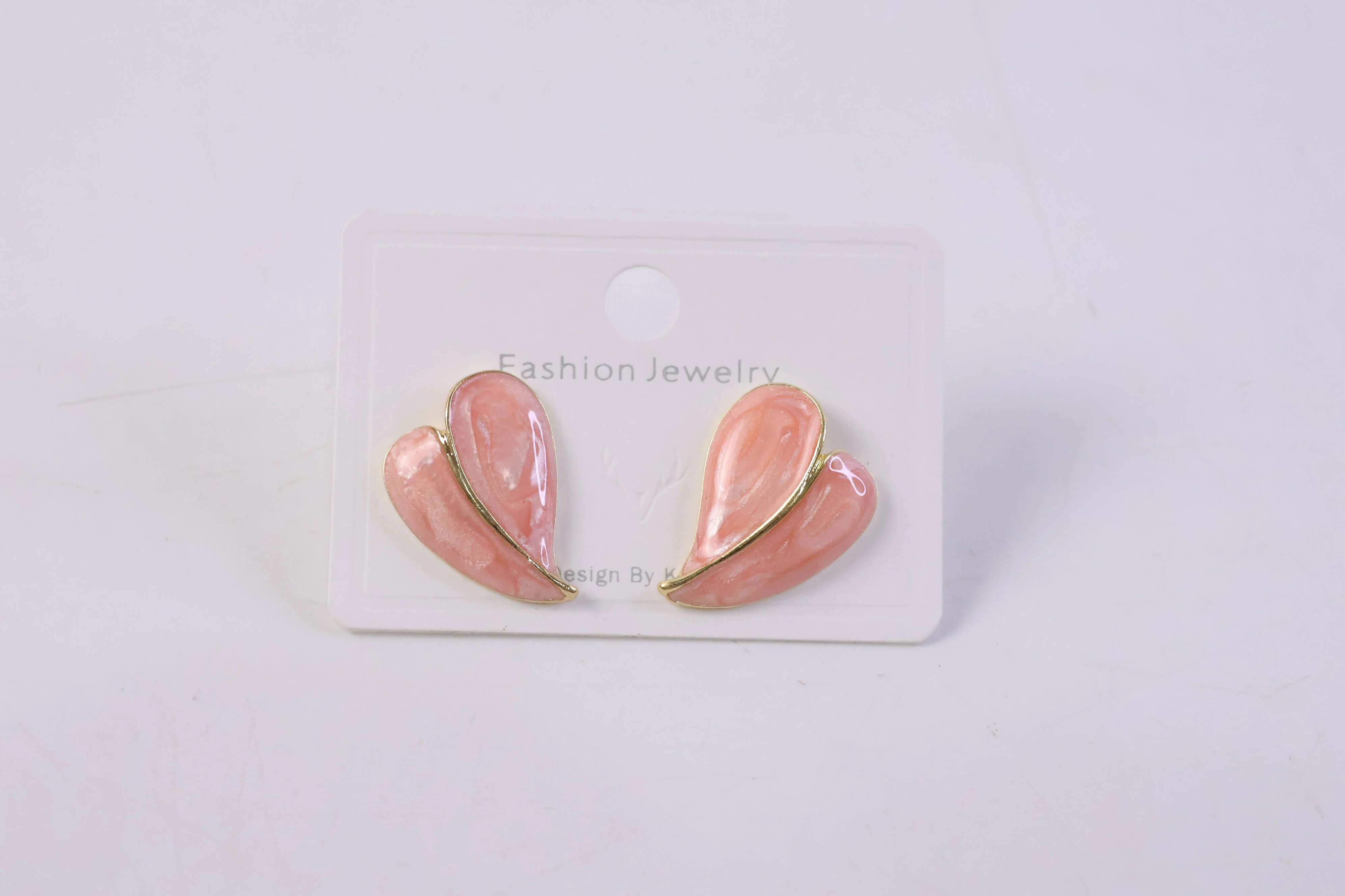 Elegant Peach Glossy Leaf Design Stud Earrings with Gold Finish for Women - Image 6