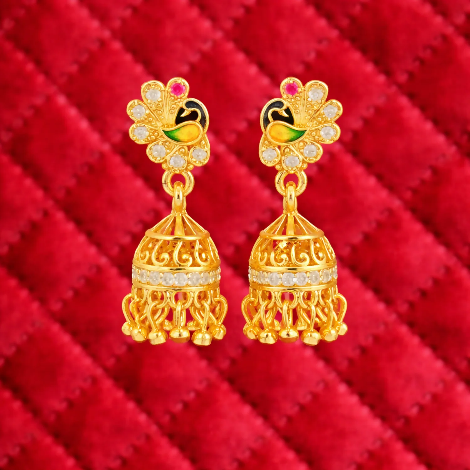 Elegant Peacock Design Gold Plated Earrings - Image 2