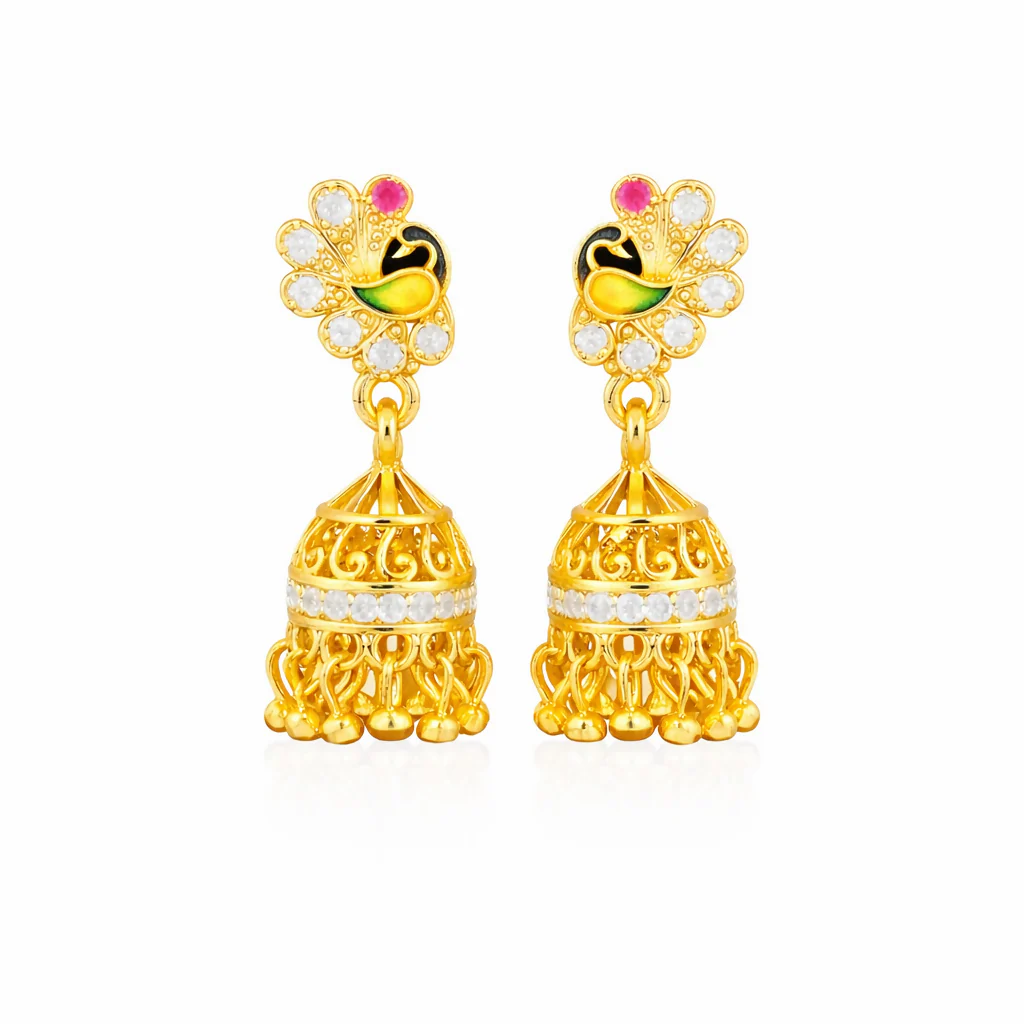 Elegant Peacock Design Gold Plated Earrings - Image 3