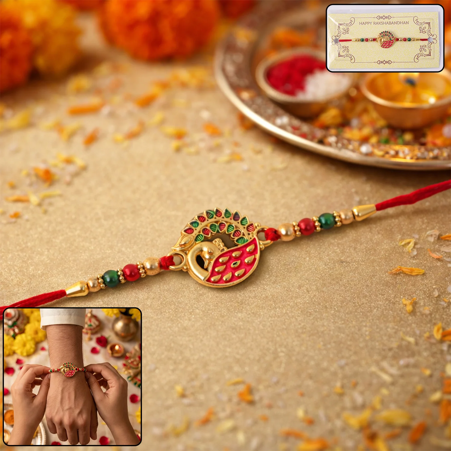 Elegant Peacock Design Rakhi (1 Pc) - Image 2