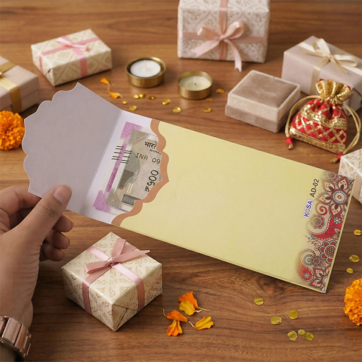 Elegant Peacock Floral Wedding Shagun Money Envelope Pack of 10 Pieces - Image 2