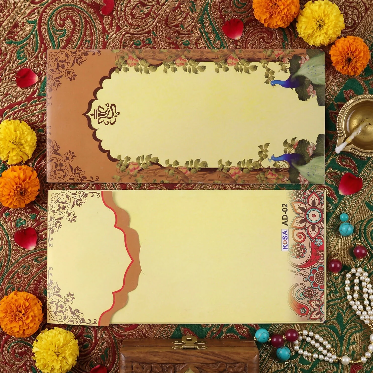 Elegant Peacock Floral Wedding Shagun Money Envelope Pack of 10 Pieces - Image 3
