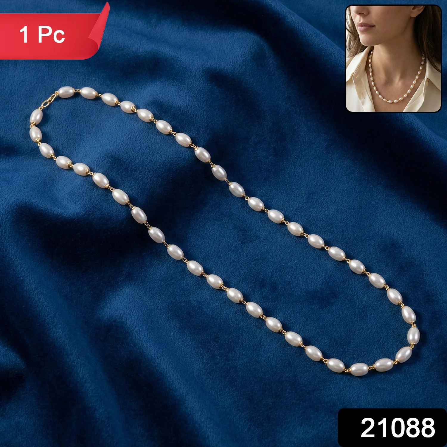 Elegant Pearl Beaded Necklace with Gold-Tone Link Detailing (1 Pc) - Image 2