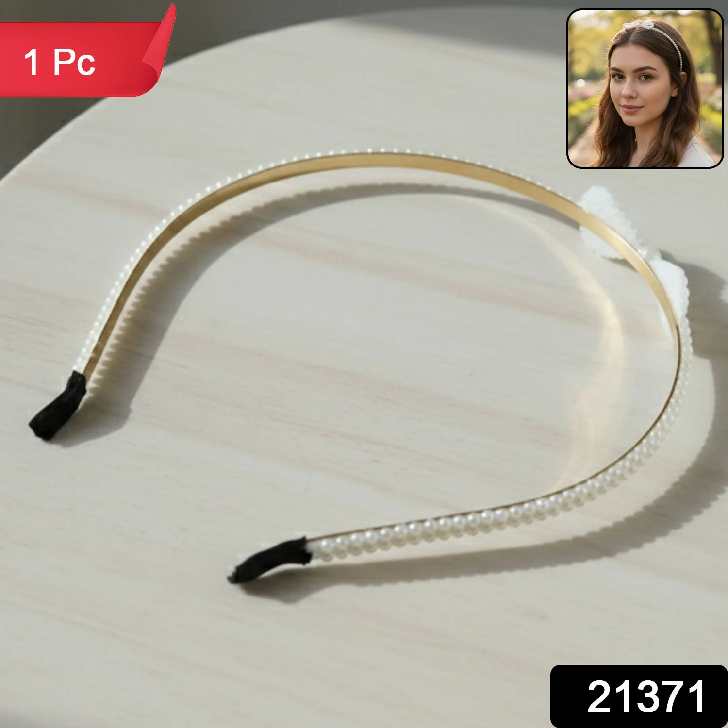 Elegant Pearl Beaded Slim Metal Hair Band (1 Pc) - Image 2
