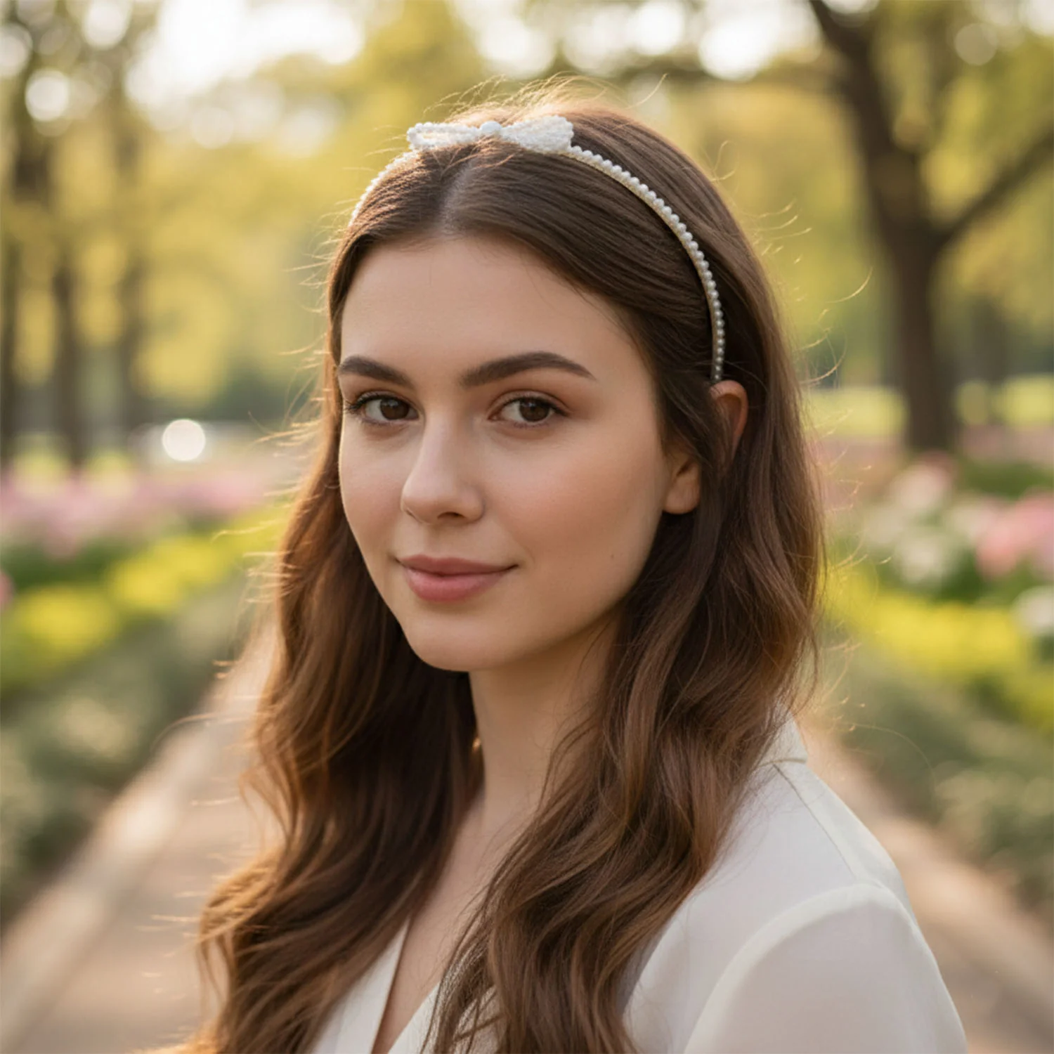 Elegant Pearl Beaded Slim Metal Hair Band (1 Pc) - Image 3