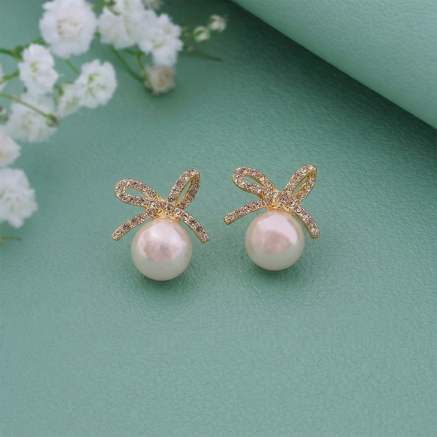 Elegant Pearl Bow Stud Earrings for Women And Girls - Image 2