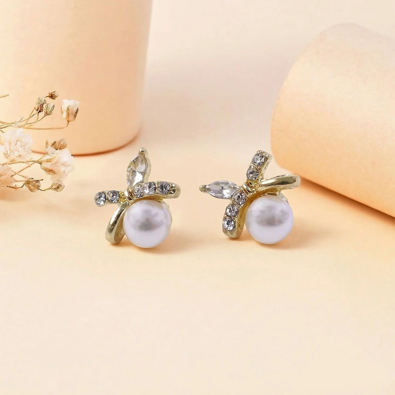 Elegant Pearl Butterfly Design Stud Earrings for Women and Girls - Image 2