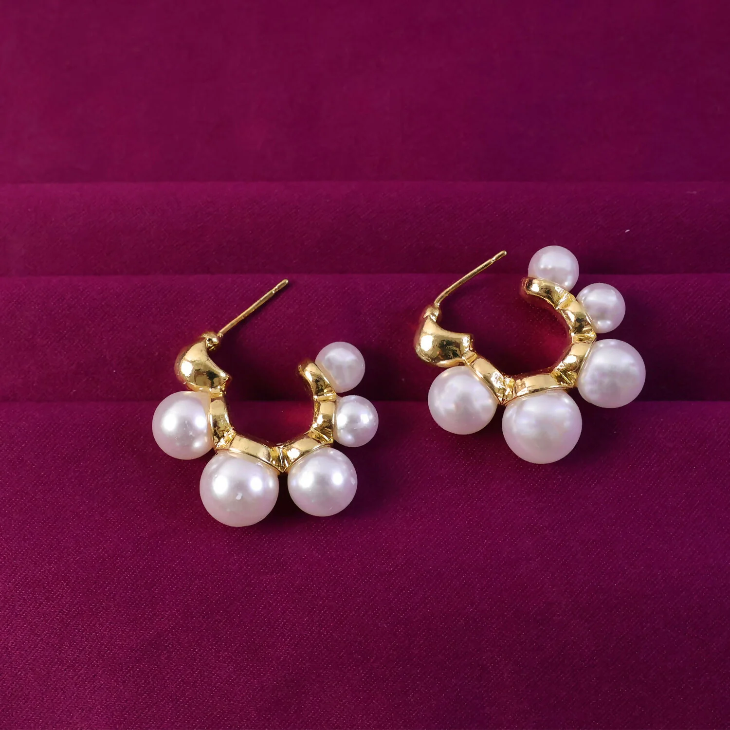 Elegant Pearl Cluster Hoop Earrings for Women – Korean Style Gold Plated Fashion Jewellery - Image 2