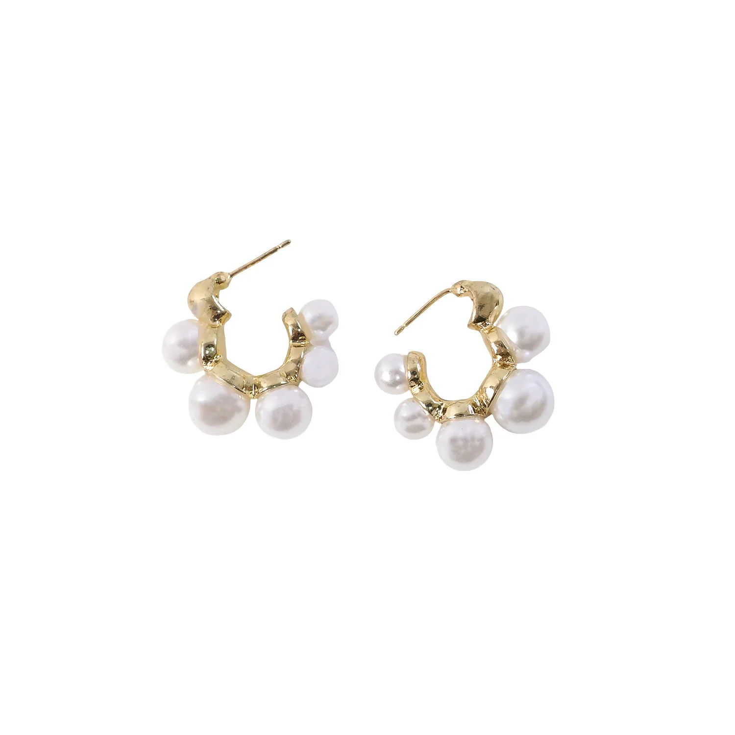 Elegant Pearl Cluster Hoop Earrings for Women – Korean Style Gold Plated Fashion Jewellery - Image 5