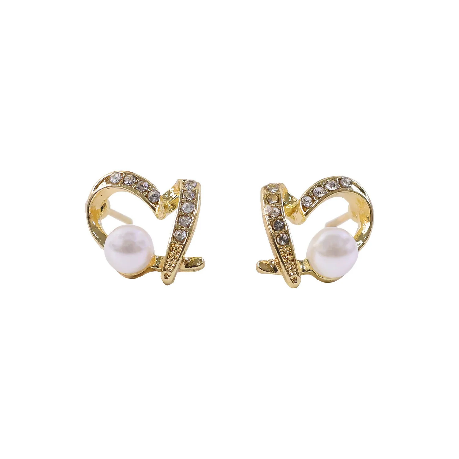 Elegant Pearl & Crystal Heart Design Stud Earrings for Women - Image 6