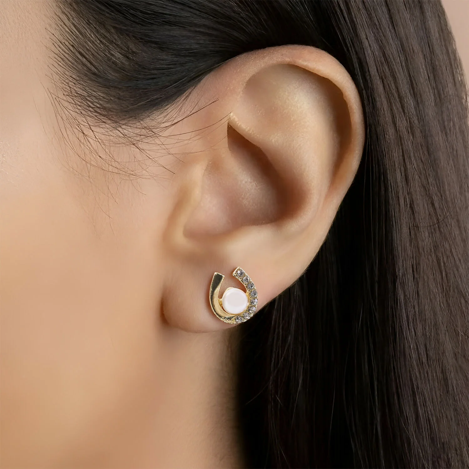 Elegant Pearl & Crystal U-Shape Stud Earrings for Women | Korean Style Fashion Jewelry - Image 3