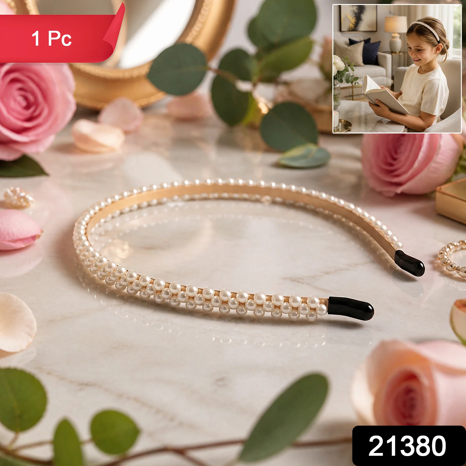 Slim Pearl Hairband Elegant Designer Headband for Women (1 Pc) - Image 2