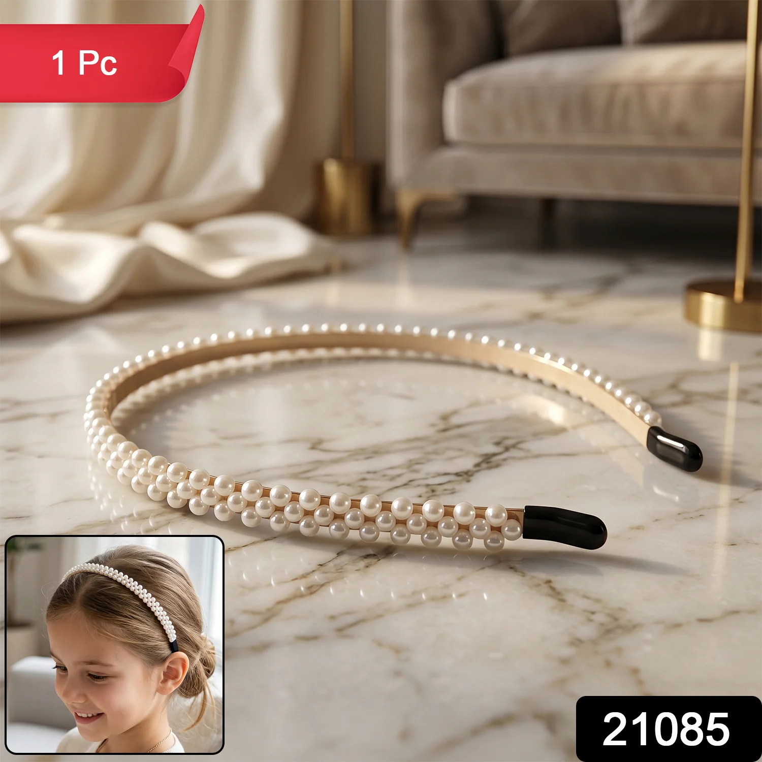 Premium Styling Pearl Embellished Stylish Hairband (1 Pc) - Image 2