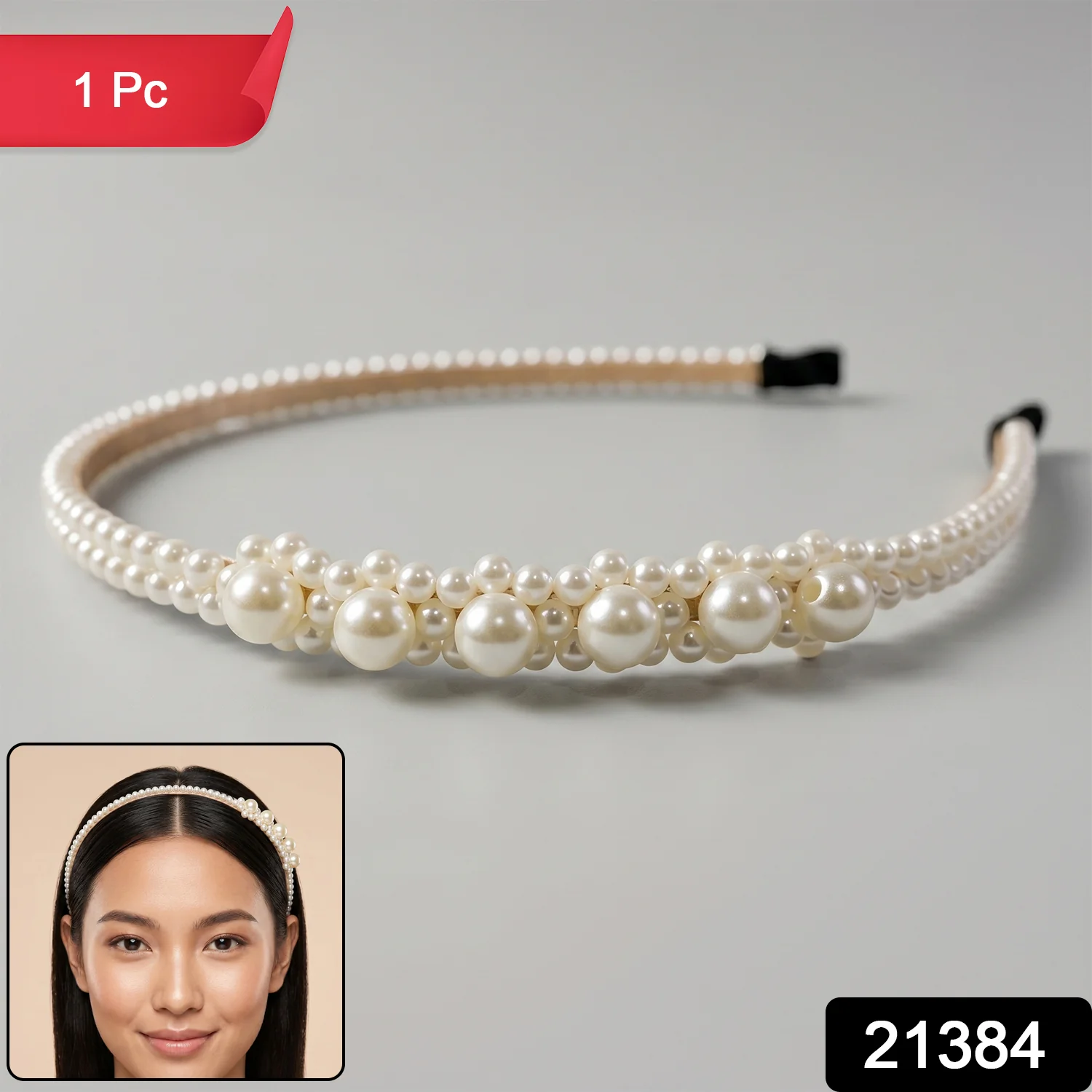 Pearl Beaded Designer Hairband for Women Stylish Headband (1 Pc) - Image 2